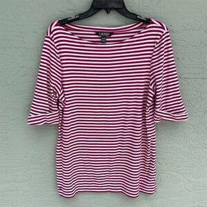 Lauren Ralph Lauren Women's XL Red & White Striped Knit Top 3/4 Sleeve